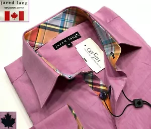 JARED LANG NUOVO CON ETICHETTE SLIM FIT ABITO CAMICIA ROSA con accenti tartan petto = 44" taglia US M/16 - Foto 1 di 12