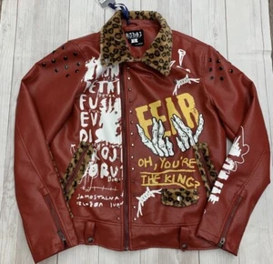 R3BEL MENS LEOPARD COLLAR BIKER Bomber JACKET Large Graphic Print - Imagen 1 de 12