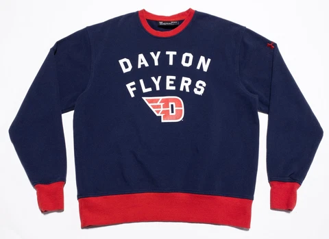 Dayton Flyers Sweatshirt Men's Large Under Armour Blue Red Crewneck Logo Cover