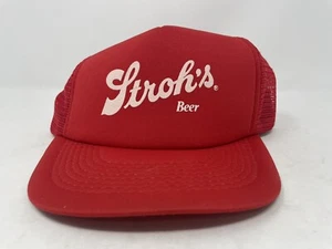 Cappello camionista vintage birra Stroh's rosso snapback maglia berretto spellout - Foto 1 di 7