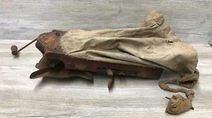 Vintage "The Cyclone" Hand Crank Seeder Seed Sower Red Wood w/Cloth Bag - Picture 1 of 7