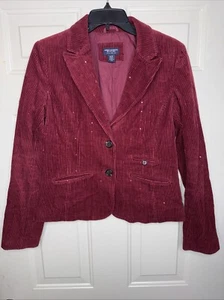 American Eagle Sequin Corduroy Jacket Blazer Wine Red Jacket Women’s Medium Coat - Bild 1 von 11