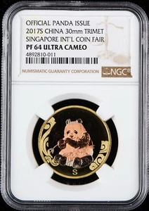 2017 China 30mm TRIMET Singapore Inte'l Coin Fair Panda medal,NGC PF64UC - Picture 1 of 2