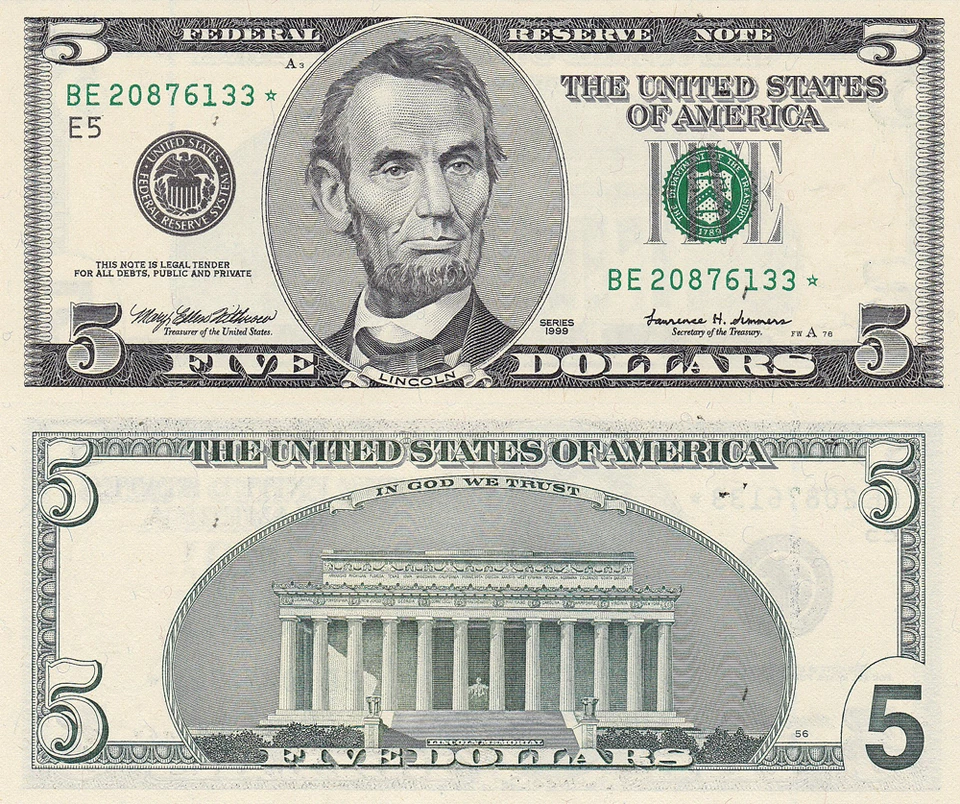 1999 $5 Richmond District Star Note FR 1987-E* Uncirculated - Image 1 of 1