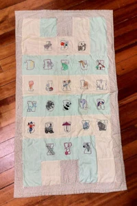 Hand Painted & Stitched Baby Receiving Blanket ALPHABET Motif +Animals 46x26 GD+ - Picture 1 of 10