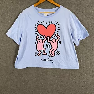 Keith Haring Shirt Womens 2XL XXL Blue Top Boyfriend Fit Relaxed Retro Pop Art - Picture 1 of 11