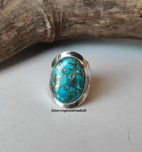 Blue Copper Turquoise Solid 925 Sterling Silver Statement Ring, All Size M1630 - Picture 1 of 7