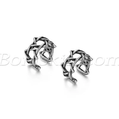 Pendientes oreja brazalete clip no perforante con forma de estrella hexagonal vintage de 2 piezas para hombre Foto 1 de 4