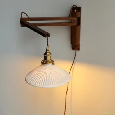 Foldable Japanese Style Walnut Adjustment Wall lamp LED Wall Sconce Lights Nodic - Image 1 of 4