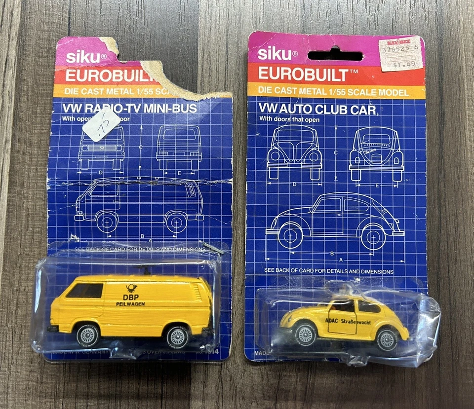 Lote de 2 Siku Eurobuilt Amarillo VW Bug Bus - 1314, 1324 - Radio TV Auto Club Car  Foto 1 de 4