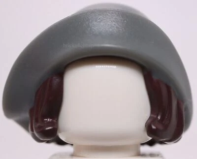 Lego Minifigura Cabello Combo Sombrero con Pelo Ala Doblada Suave Marrón Oscuro Corte Bob Foto 1 de 2