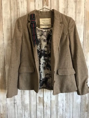 Chaqueta Blazer Anthropologie CARTONNIER Marrón Tostado Cinta Metálica Lazo Floral 2 S Foto 1 de 4