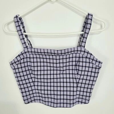 Hollister Nuevo con Etiquetas Corto Cuello Cuadrado Tanque Cuadrado Púrpura Negro Mediano Foto 1 de 4
