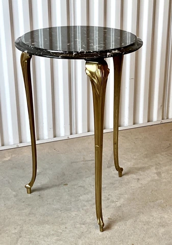 Vintage Mid Century French Brass & Marble Cabriole Occasional Side Table Cover