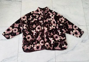 Sonoma Burgundy Pink Floral Faux Fur Cozy Sherpa Jacket Cottagecore Womens 3X - Picture 1 of 10