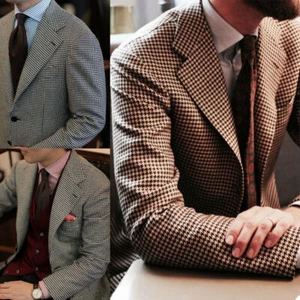 Hombres Pata de gallo Pata de perro Negocios Oficina Blazer Fiesta Esmoquin Informal Chaqueta Abrigo - Imagen 1 de 10