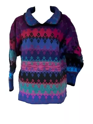 Nordstrom Gallery Sweater Sz S England Vtg 80s NWOT Wool Blue Purple Pink Collar - Image 1 of 4
