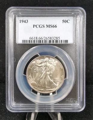 1943 50C US Walking Liberty Silver Half Dollar PCGS MS66 #5807 - Image 1 of 2