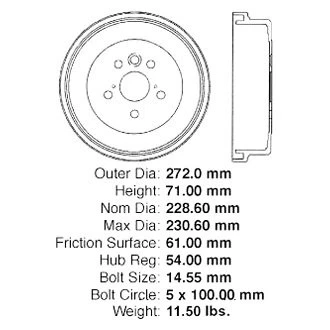 For Toyota Camry 1987-1991 Centric 123.44025 C-Tek Standard Rear Brake Drum - Image 1 of 1