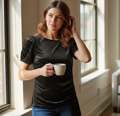 Blusa Michael Kors Lujosa Terciopelo Formal Tendencia Top Tachuelas Doradas Venta al por menor 98 $ Foto 1 de 4