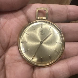 Funktioniert Vintage Elgin Classic Taschenuhr Swiss selten goldfarben 41,6mm hält die Zeit - Bild 1 von 14