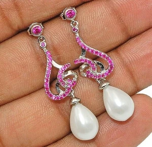 Fresh Water Pearl & Sapphire 925 Solid Sterling Silver Pendant YB1-1 - Picture 1 of 2