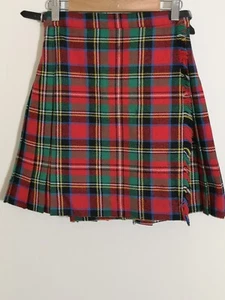 Clan Laird Scotish Vintage Mini Pleated Skirt Red Green Wool Blend Size 6 - Picture 1 of 10