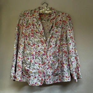 JM Collection Womens Plus Size 16W Multicolor Floral Linen Three Button Blazer - Picture 1 of 8