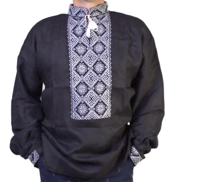 VYSHYVANKA mens Black White Embroidery Linen SHIRT S-4XL sorochka ukrainian - Image 1 of 4