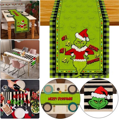 Grinch Christmas Table Runner Tablecloth Cover Cloths Xmas Dinner Party Decor UK - Image 1 of 4