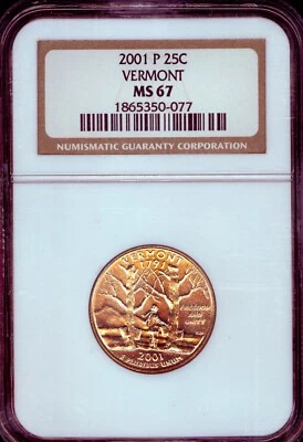 2001 -P VERMONT State Territorial Quarter MS67 by NGC - Image 1 of 3