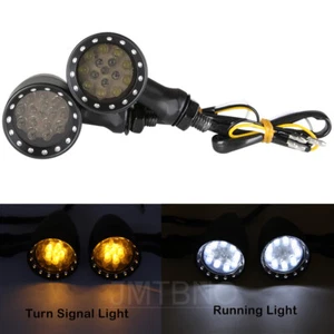 Motorcycle LED Running Turn Signal Indicator Light White&Amber For Bobber Cafe - Picture 1 of 14