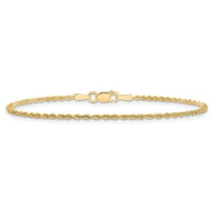 14K Solid Yellow Gold 1.15mm Rope Chain Bracelet - Picture 1 of 34