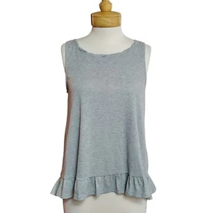 Umgee Gray Rib Knit Top Tied Ruffled Back w/Lace Panel Tunic Top Casual Summer S - Picture 1 of 7