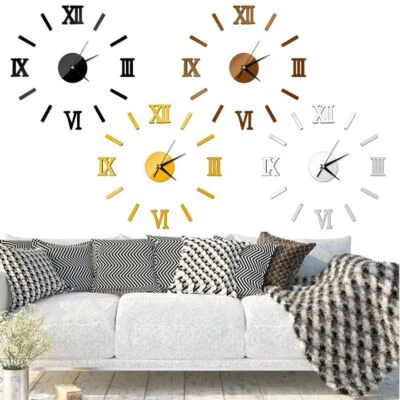Modern DIY Interior Roman Wall Clock 3D Sticker Home Decor Mirror Room Stickers - image 1 of 4