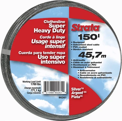 BEN-MOR Strata 150 Feet Clothesline Outdoor Heavy Duty Galvanized Wire Steel Cable, Silv
