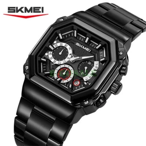 Men Steel Watch Rectangle Quartz Wristwatch Multifunction Male Black Watch - Picture 1 of 26