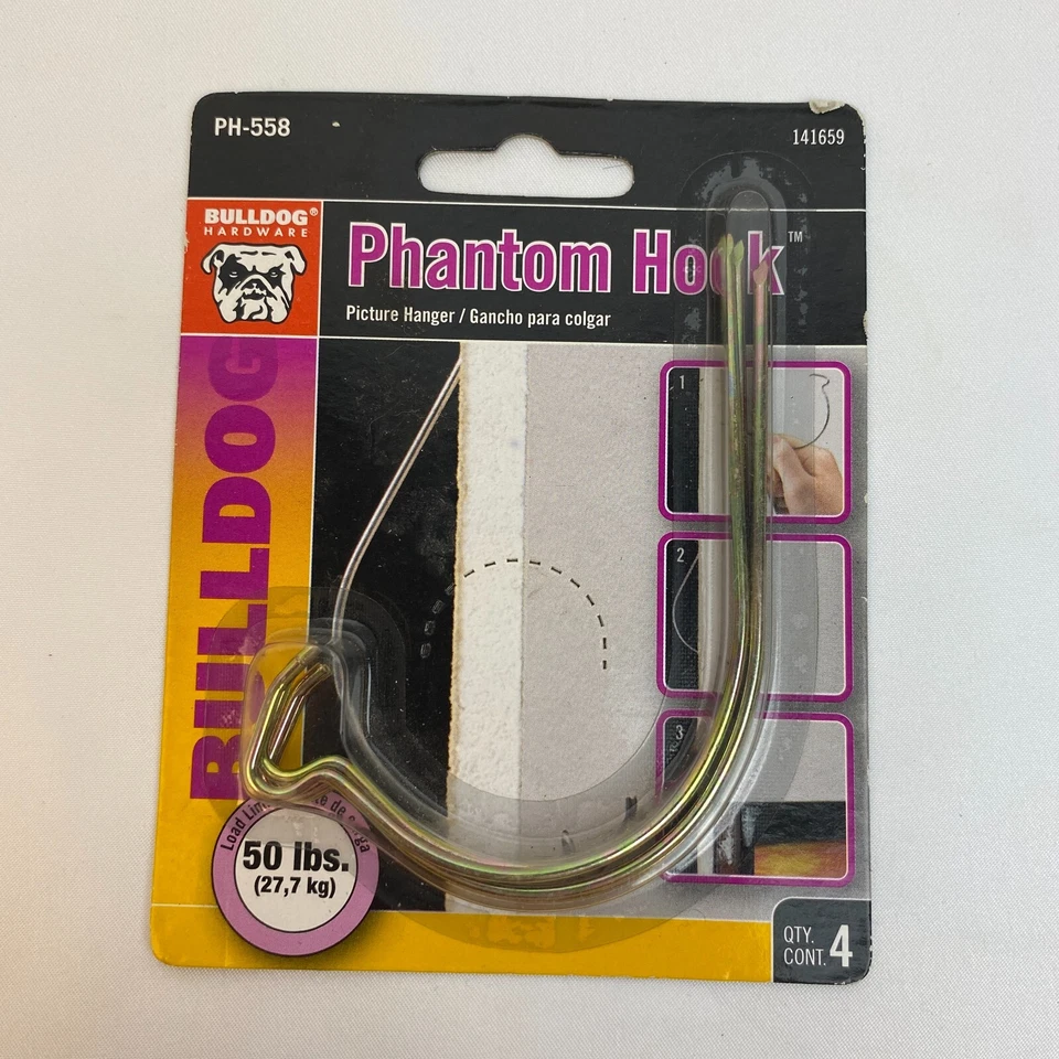 Ganchos Bulldog Phantom - Paquete de 4 sin abrir - Perchas para fotos - ¡Hasta 50 libras! Foto 1 de 4