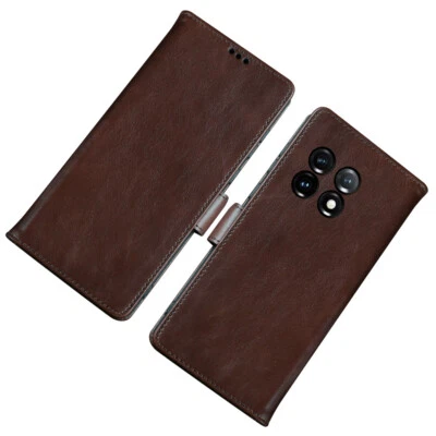 For OnePlus Genuine Leather Case Cover Wallet Card Slot with Kickstand Magnetic - Image 1 of 4