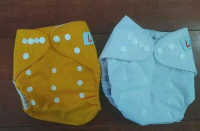 Two (2) LBB Adjustable Snap Cloth Diaper Covers With Inserts Reusable Washable - Image 1 of 2
