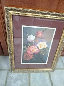 Estampado de rosas vintage de Di Giacomo florals - amarillo melocotón borgoña - 12,5 x 15,5 - Imagen 1 de 8