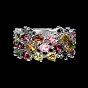 925 Sterling Silver Ring Pear Tourmaline Natural Gemstone Jewelry Size 8.5 - Picture 1 of 14