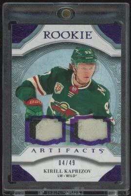 2020-21 Artifacts Materials Purple Dual Patches #II Kirill Kaprizov 04/49 - Image 1 of 2