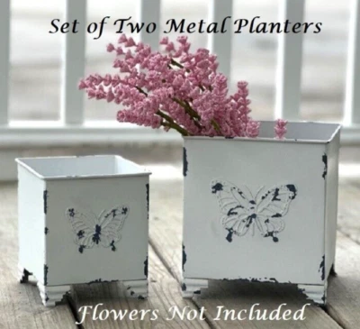 NUEVAS Plantadoras Primitivas de Granja Diseño Mariposa Blanca 2 piezas Metal Elegante Casa de Campo Foto 1 de 3