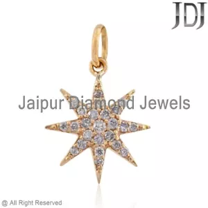 14k Solid Yellow Gold Jewelry Natural Diamond Starburst Charm Gold Pendant - Picture 1 of 10