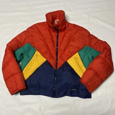 Vintage 80s Mountain Goat by White Stag Puffer Red Rainbow Down Ski Coat XL - Image 1 of 4
