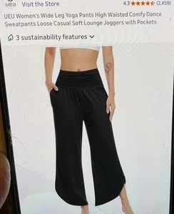 Pantalones de yoga UEU para mujer de pierna ancha cintura alta negros 2XL bolsillos - Imagen 1 de 6