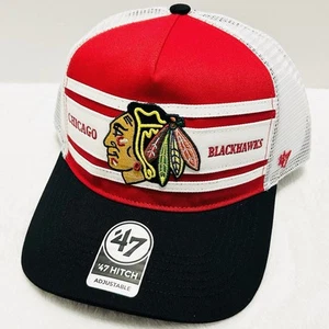 '47 Brand Chicago Blackhawks Arena Stripe A-Frame Hitch Hat Cap Adjustable Red - Picture 1 of 5