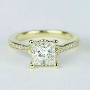 2Ct Princess Cut Solitaire Diamond Engagement Ring 14k Yellow Gold Over Size J-T - Picture 1 of 7
