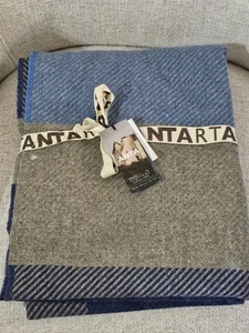 NWT ANTA - Made in Scotland Sky Blue & Grey/Green 100% Wool Throw Blanket $300 - Picture 1 of 6